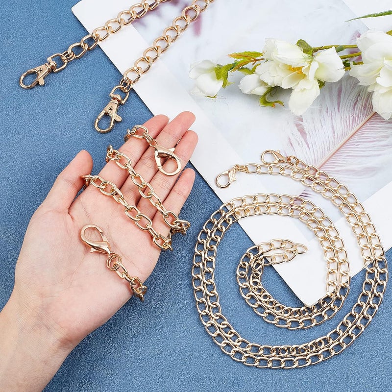 comfrt 3 Sizes Metal Bag Chain Strap, Replacement Flat Purse Chain Strap Shoulder Bag Chain Straps Cross Body Replacement Chain Clutch Bag Chain with Metal Buckles(49.6/50/50.4inches), Gold - Image 5
