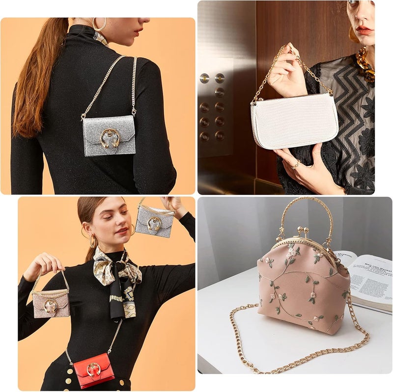 comfrt 3 Sizes Metal Bag Chain Strap, Replacement Flat Purse Chain Strap Shoulder Bag Chain Straps Cross Body Replacement Chain Clutch Bag Chain with Metal Buckles(49.6/50/50.4inches), Gold - Image 3