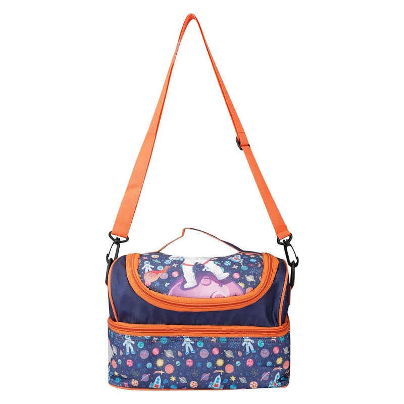 Ji and Ja Ji and Ja Multi Compartment Dual Slot Lunch Bag Double Insulated Tiffin Lunch Bag with Multi Zipper Pockets for School Space Blue  - Image 1