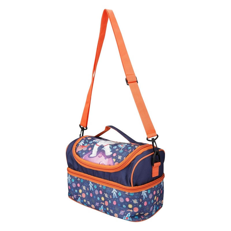 Ji and Ja Ji and Ja Multi Compartment Dual Slot Lunch Bag Double Insulated Tiffin Lunch Bag with Multi Zipper Pockets for School Space Blue  - Image 2