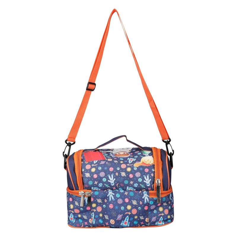 Ji and Ja Ji and Ja Multi Compartment Dual Slot Lunch Bag Double Insulated Tiffin Lunch Bag with Multi Zipper Pockets for School Space Blue  - Image 4