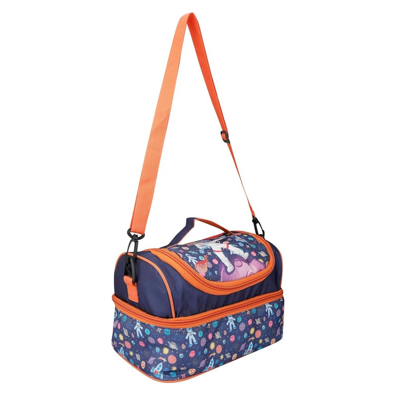 Ji and Ja Ji and Ja Multi Compartment Dual Slot Lunch Bag Double Insulated Tiffin Lunch Bag with Multi Zipper Pockets for School Space Blue  - Image 3