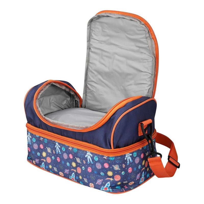 Ji and Ja Ji and Ja Multi Compartment Dual Slot Lunch Bag Double Insulated Tiffin Lunch Bag with Multi Zipper Pockets for School Space Blue  - Image 5