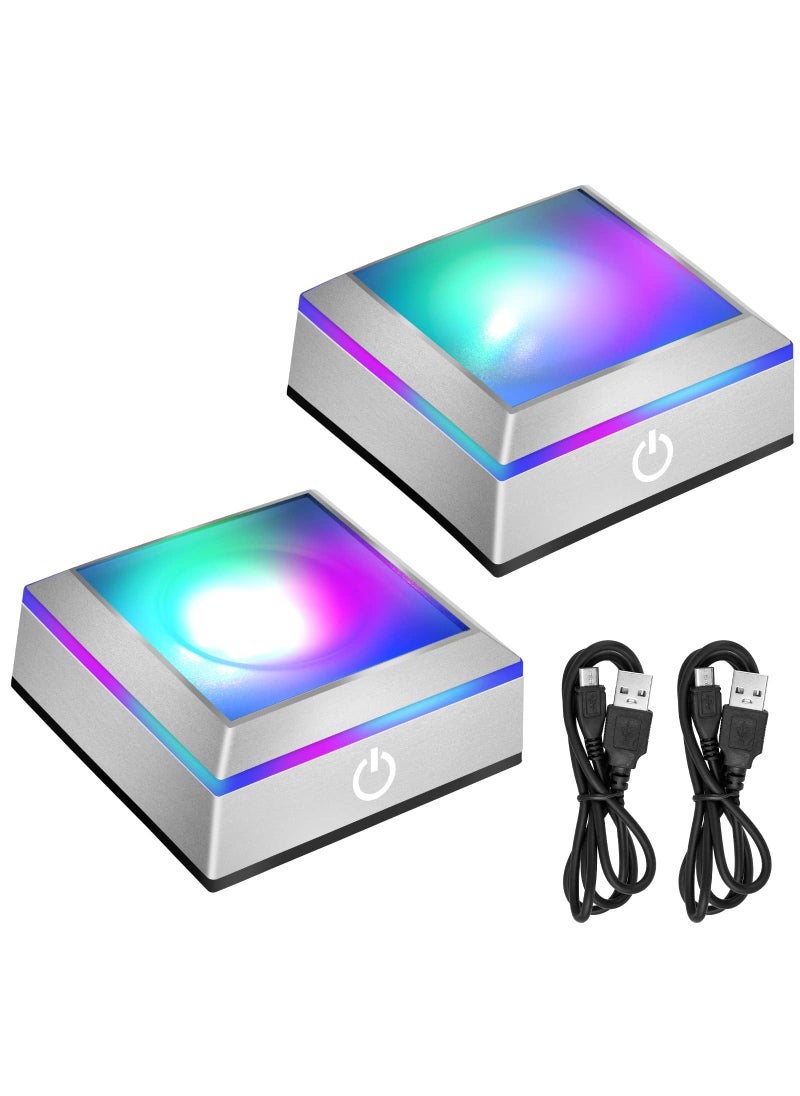 EEEKit EEEKit 2PCS LED Light Display Base for 3D Crystal Glass Art 6 Colors Square Flat Spherical Recess Show Crystal Ball Display Stand 