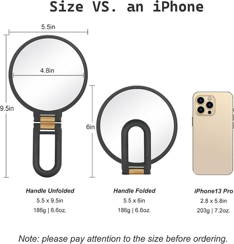 Tazweeq 40x Magnifying Mirror, Travel Hand Mirrors with Handle - Double Side Mirror, with 1X 40X Magnification & Adjustable Handle/Stand, Hand Held Foldable Travel Mirror for Makeup (Black Gold) - Image 2