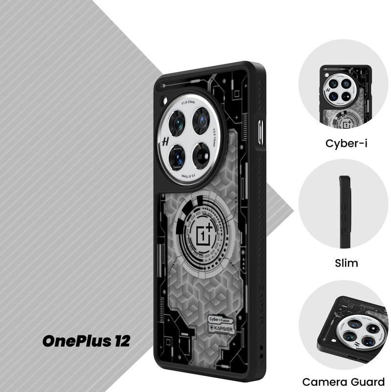 KAPAVER Impulse Back Cover Case Compatible with OnePlus 12 5G (PC+TPU) (Cyber-i), Black - Image 3