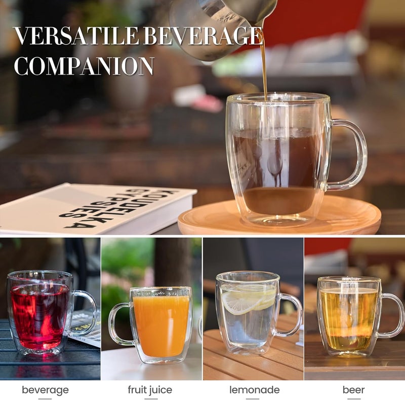 YUNCANG Double Wall Coffee Mugs, (4-Pcak) 16 Ounces-Clear Glass with Handle,lnsulated,Cappuccino,Tea,LatteCups,Beverage Glasses Heat Resistant - Image 5