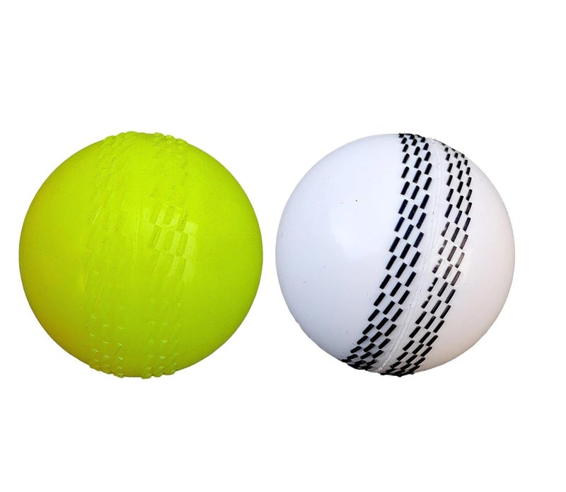 IFOLDUP Rubber Synthetic Cricket Ball i10 -Poly Hard Ball for Indoor and Outdoor TrainingSet of 2 (White +Green Wind Ball Pack of 02) - Image 1