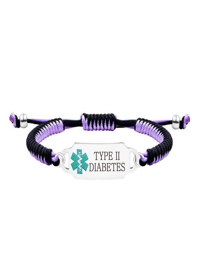 Tobestu Type II Diabetes Medical Bracelet, Engraved Emergency ID Wristband for Adults and Diabetes Sufferers, Adjustable Health Alert Band with Braided Rope YA5657 - Image 1