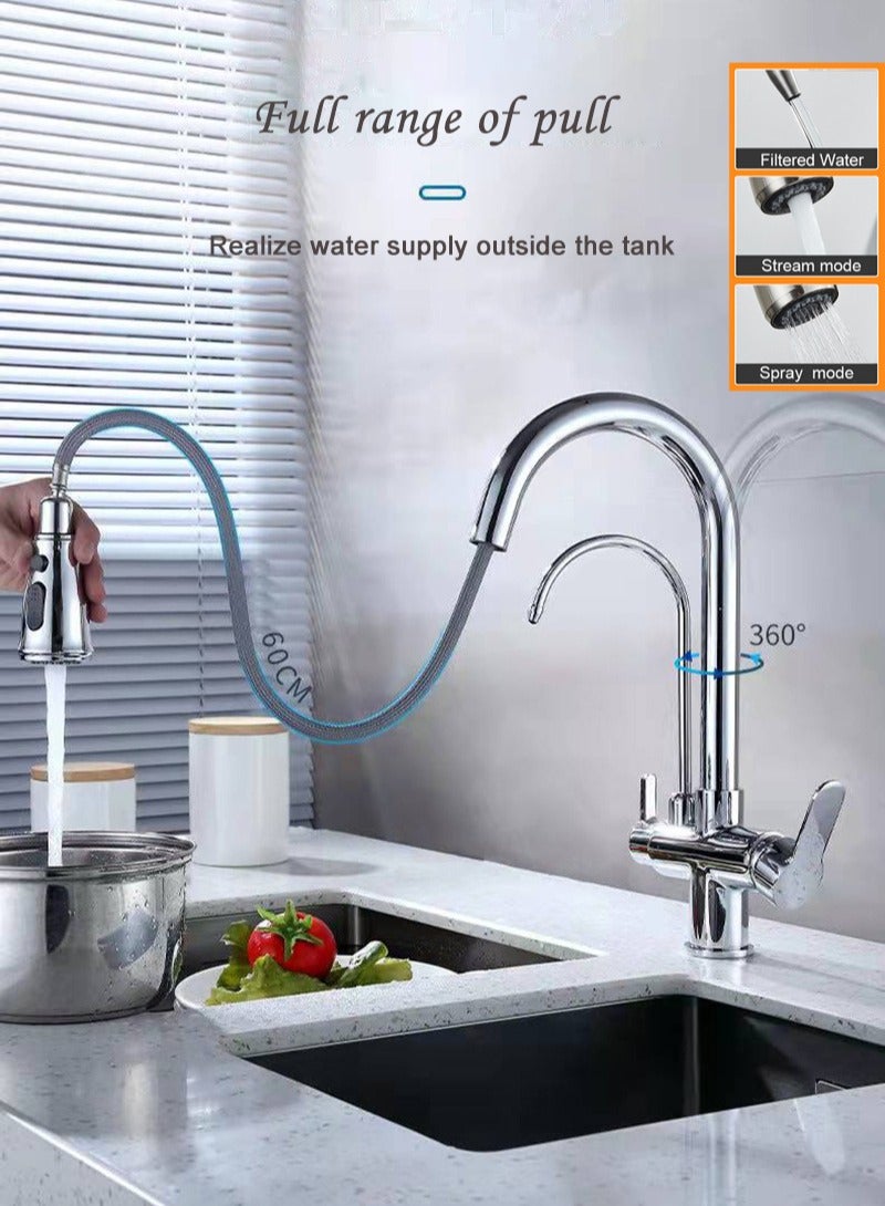 موندا صنبور المطبخ القابل للسحب الساخن والبارد ثلاثة في واحد، صنبور الشرب المباشر النقي، صنبور حوض المغسلة - Image 4