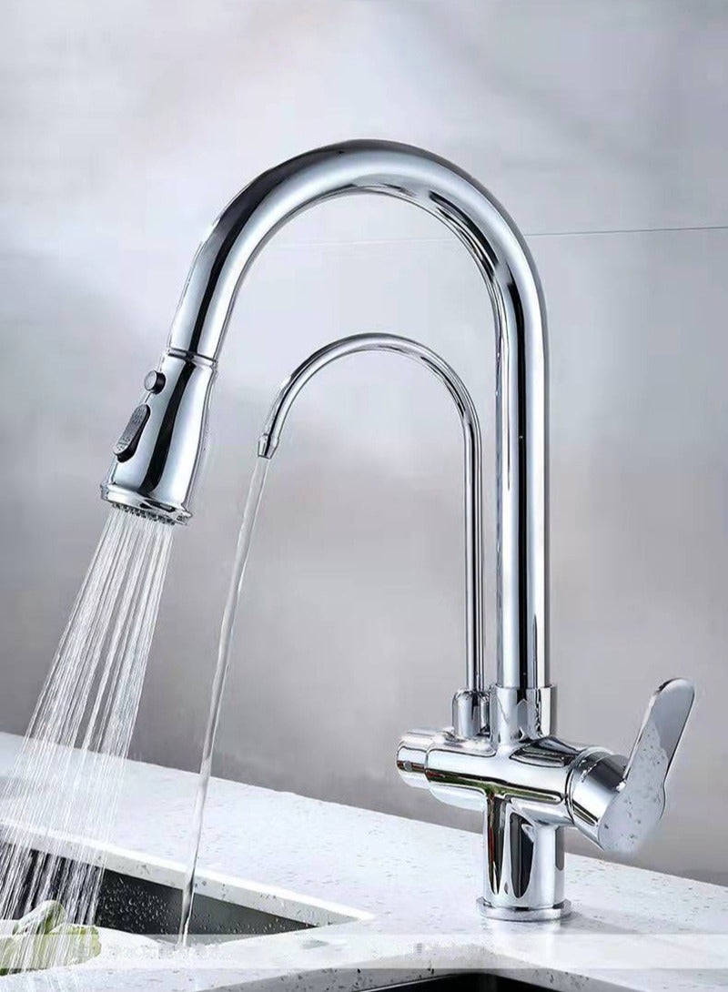 موندا صنبور المطبخ القابل للسحب الساخن والبارد ثلاثة في واحد، صنبور الشرب المباشر النقي، صنبور حوض المغسلة - Image 3