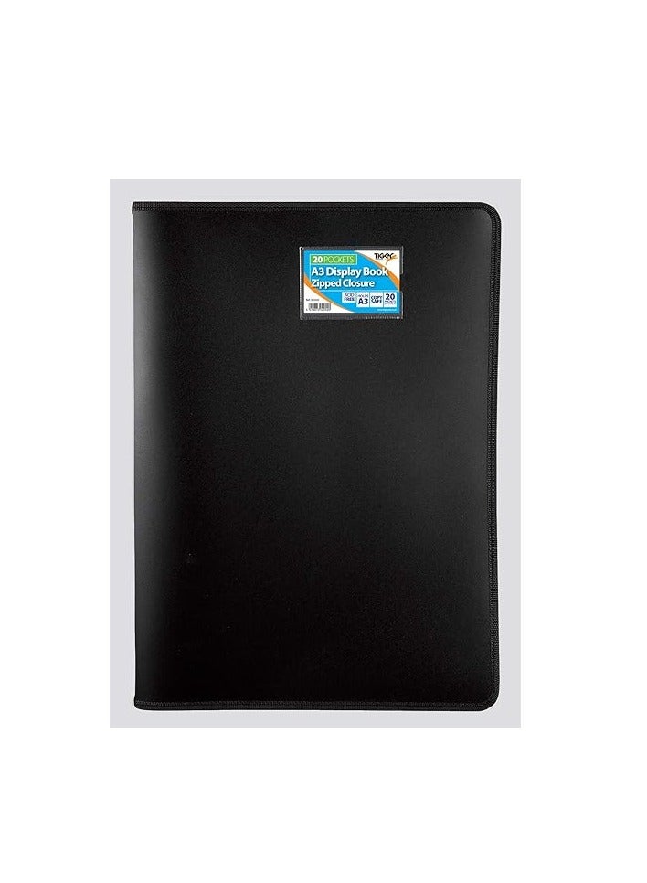 TIGER A3 Display Book - 40 Pockets Black Presentation A3 Display Book Folder Folio for Professionals, Business, Students, Projects, School - Image 1