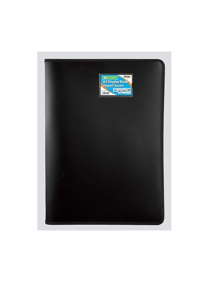 TIGER A3 Display Book - 40 Pockets Black Presentation A3 Display Book Folder Folio for Professionals, Business, Students, Projects, School - Image 2