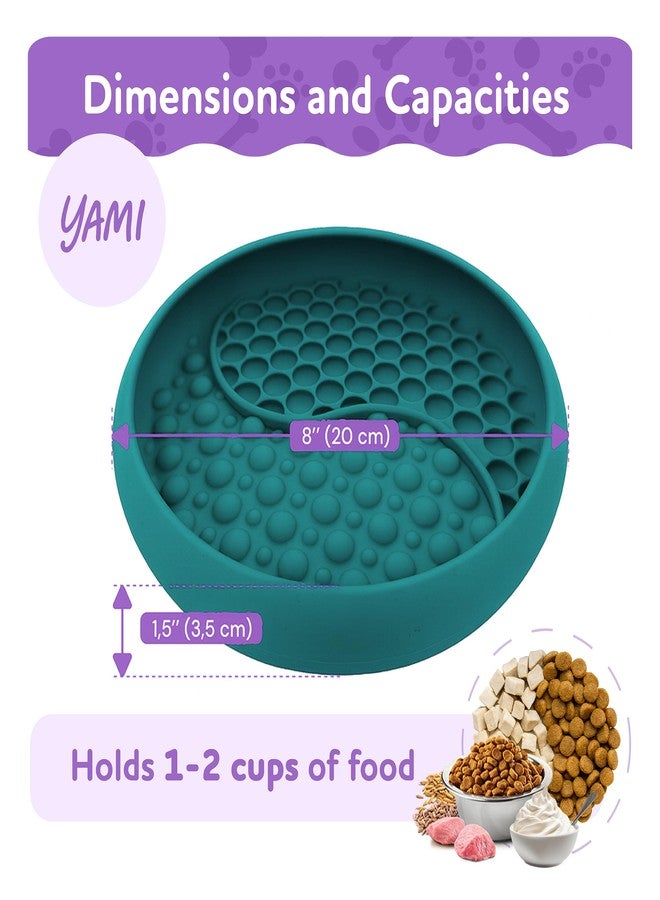 يامي حصيرة يامي للعق أوعية الطعام للكلاب والقطط، أوعية تغذية بطيئة، وعاء تغذية بطيء للقطط، ألعاب إثراء للكلاب مع كوب شفط لتخفيف القلق، سيليكون آمن غذائياً، مناسب لغسالة الصحون، لجميع السلالات (أزرق مخضر داكن) - Image 2