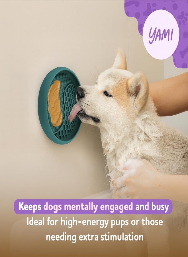 يامي حصيرة يامي للعق أوعية الطعام للكلاب والقطط، أوعية تغذية بطيئة، وعاء تغذية بطيء للقطط، ألعاب إثراء للكلاب مع كوب شفط لتخفيف القلق، سيليكون آمن غذائياً، مناسب لغسالة الصحون، لجميع السلالات (أزرق مخضر داكن) - Image 5