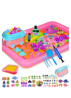 Rightsure Kids Magic Sand Art Kit, 121pcs Play Sand Art Kit, 4Lbs of Sensory Bins Kit, Magic Sand 4 Colors with Toy Shovel Tools, Portable Storage Box and Game Pad, Sandbox Sand Kit Beach Toys for Girls Boys  - Image 1