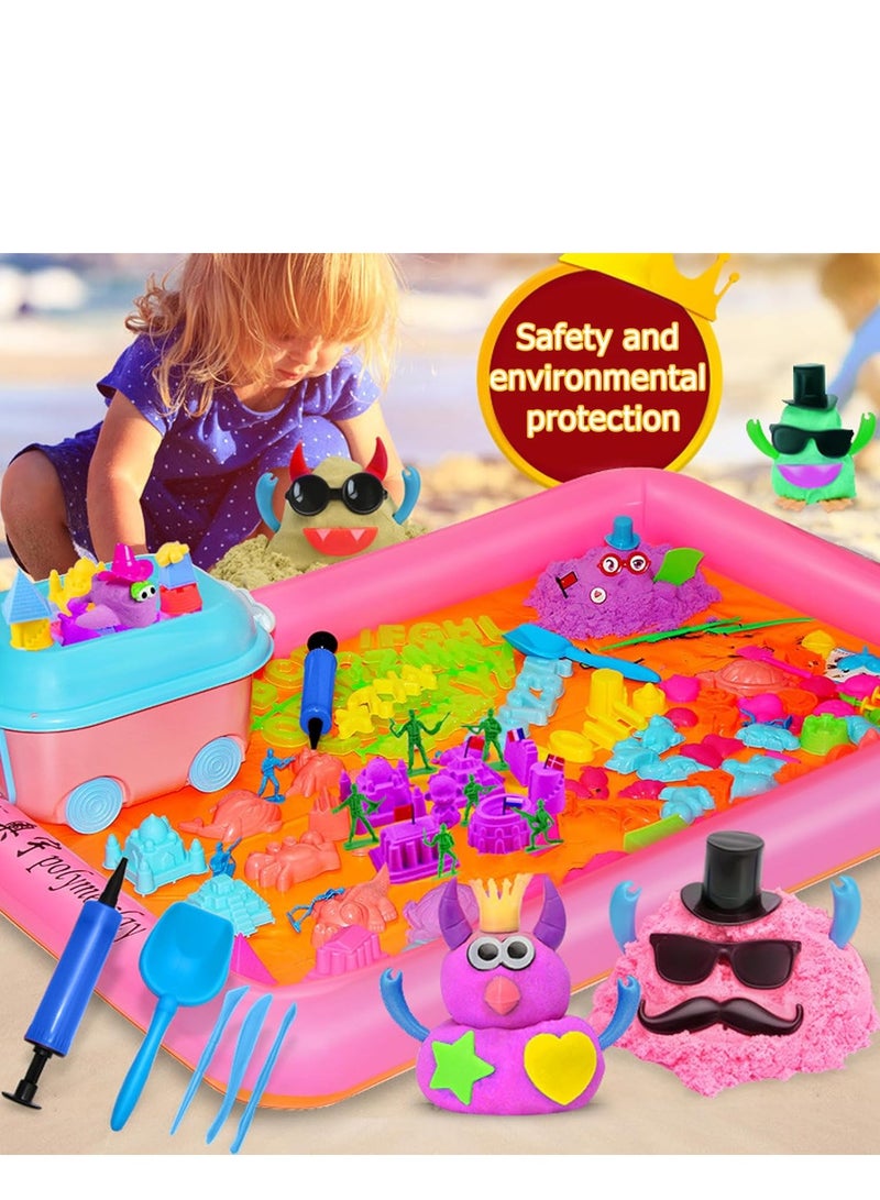 Rightsure Kids Magic Sand Art Kit, 121pcs Play Sand Art Kit, 4Lbs of Sensory Bins Kit, Magic Sand 4 Colors with Toy Shovel Tools, Portable Storage Box and Game Pad, Sandbox Sand Kit Beach Toys for Girls Boys  - Image 2