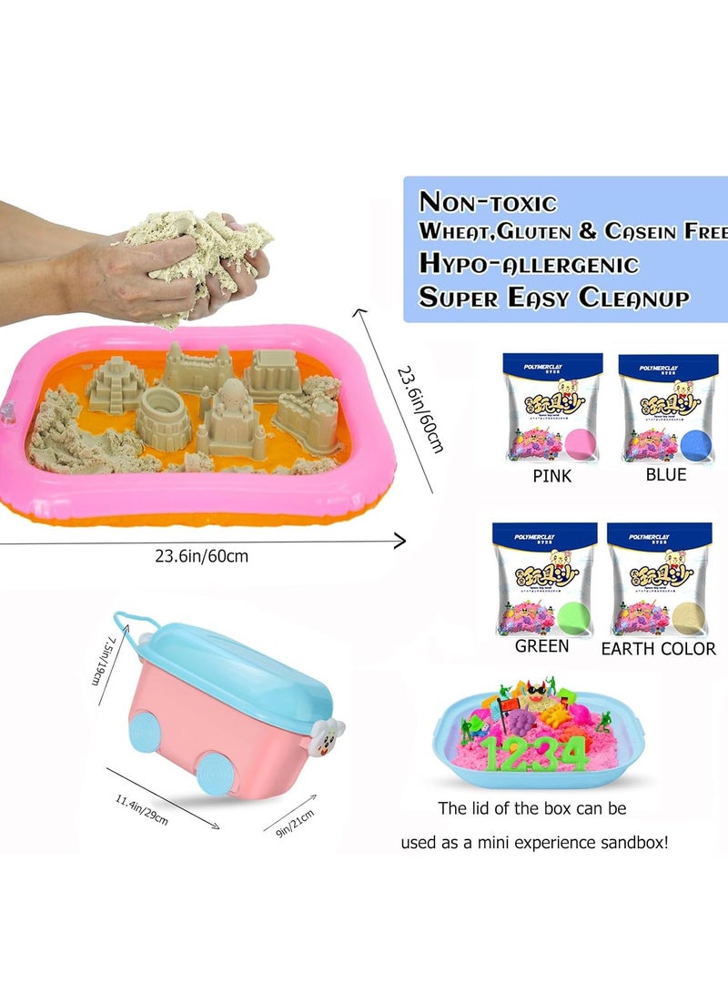 Rightsure Kids Magic Sand Art Kit, 121pcs Play Sand Art Kit, 4Lbs of Sensory Bins Kit, Magic Sand 4 Colors with Toy Shovel Tools, Portable Storage Box and Game Pad, Sandbox Sand Kit Beach Toys for Girls Boys  - Image 4