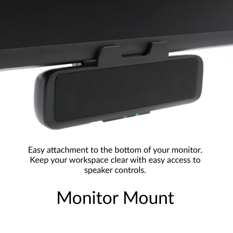 Cyber Acoustics بار مكبر الصوت USB من سايبر أكوستيكس (CA-2890) – مكبر صوت ستيريو يعمل بالطاقة من USB، يثبت بسهولة على الشاشة، تحكمات مريحة - Image 3