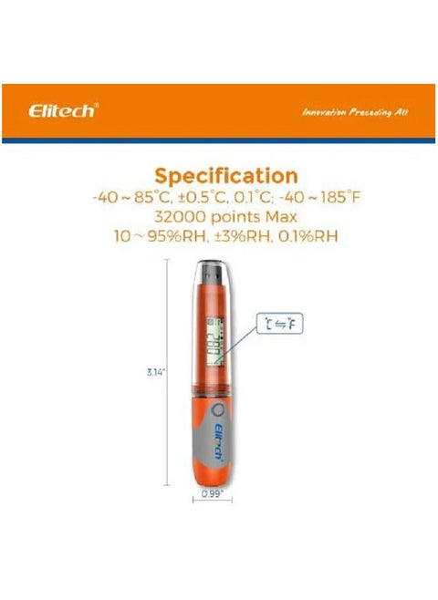 Elitech RC-51H USB Temperature And Humidity Data Logger Pen-Styled Auto PDF 32000 Points