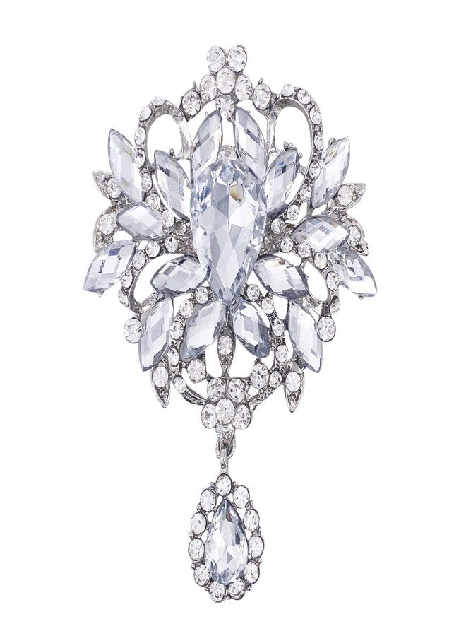 LAXPICOL Wedding Bridal Big Clear Crystal Rhinestone Bouquet Brooch Pin for Women Silver Tone - Image 1