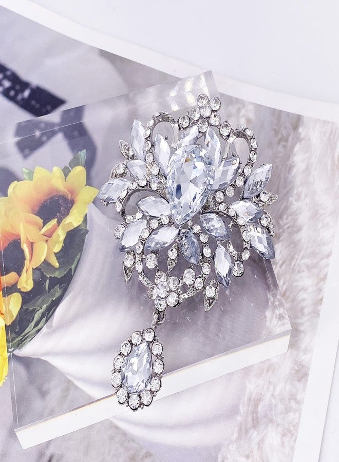 LAXPICOL Wedding Bridal Big Clear Crystal Rhinestone Bouquet Brooch Pin for Women Silver Tone - Image 2