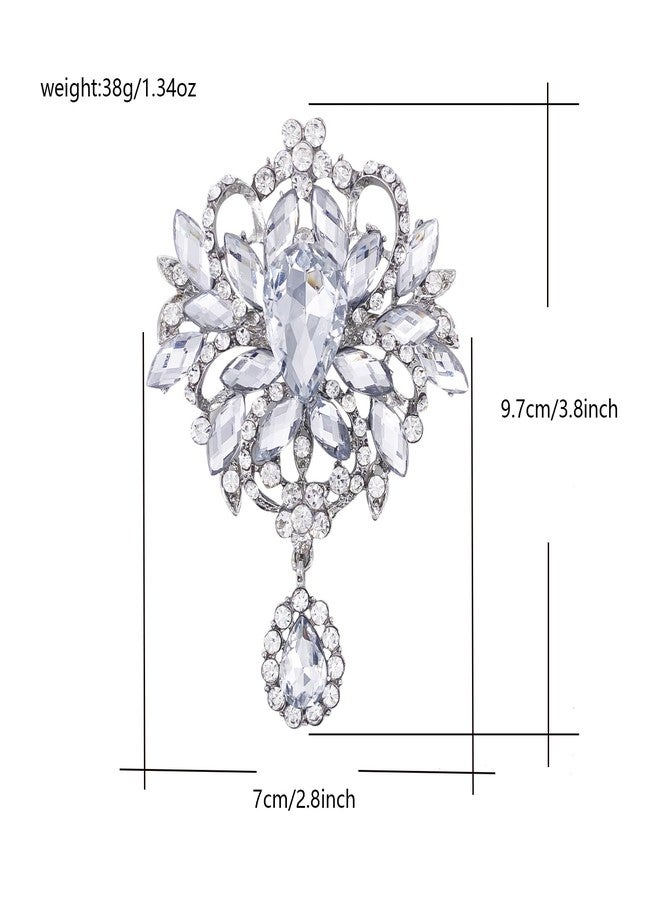 LAXPICOL Wedding Bridal Big Clear Crystal Rhinestone Bouquet Brooch Pin for Women Silver Tone - Image 5