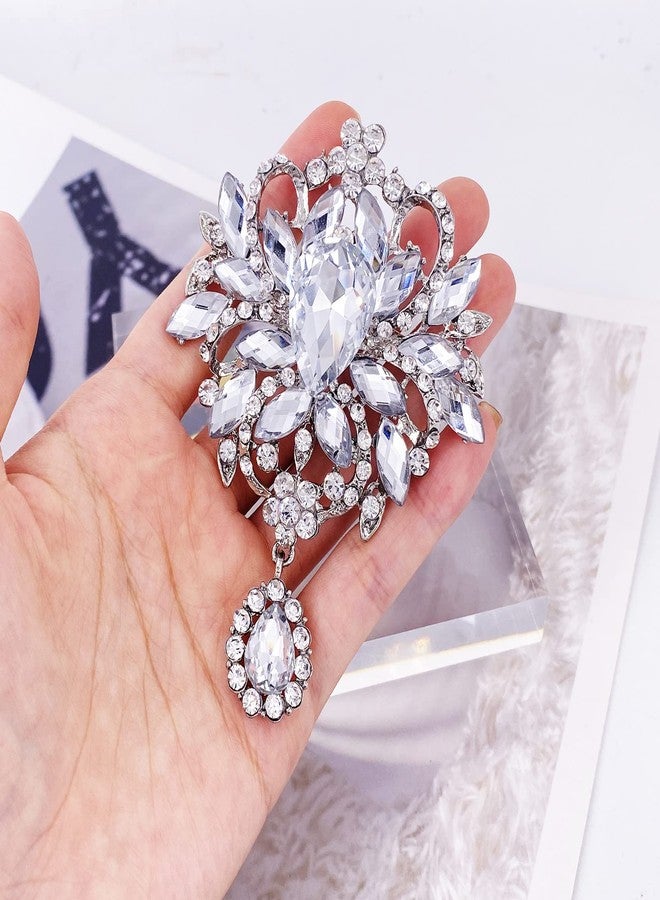 LAXPICOL Wedding Bridal Big Clear Crystal Rhinestone Bouquet Brooch Pin for Women Silver Tone - Image 3