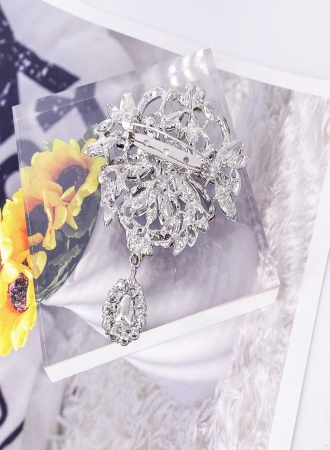 LAXPICOL Wedding Bridal Big Clear Crystal Rhinestone Bouquet Brooch Pin for Women Silver Tone - Image 4