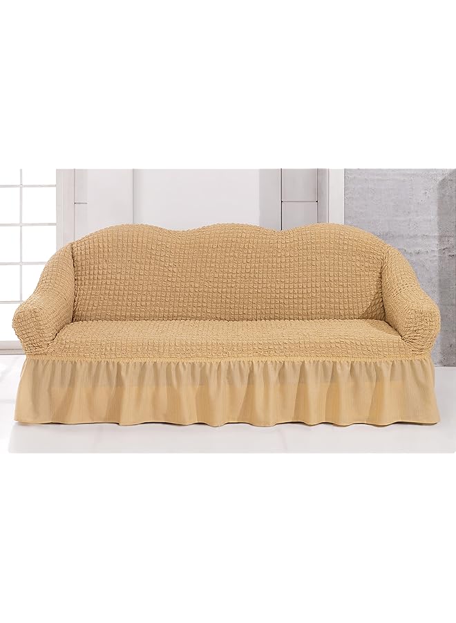 Jacquard Fabric Sofa Cover Turkish Stretchable Couch Cover Furniture Protector Slipcover Fits on Standard and Recliner Sofa (3 Seater (180-225 cm), Light Beige)