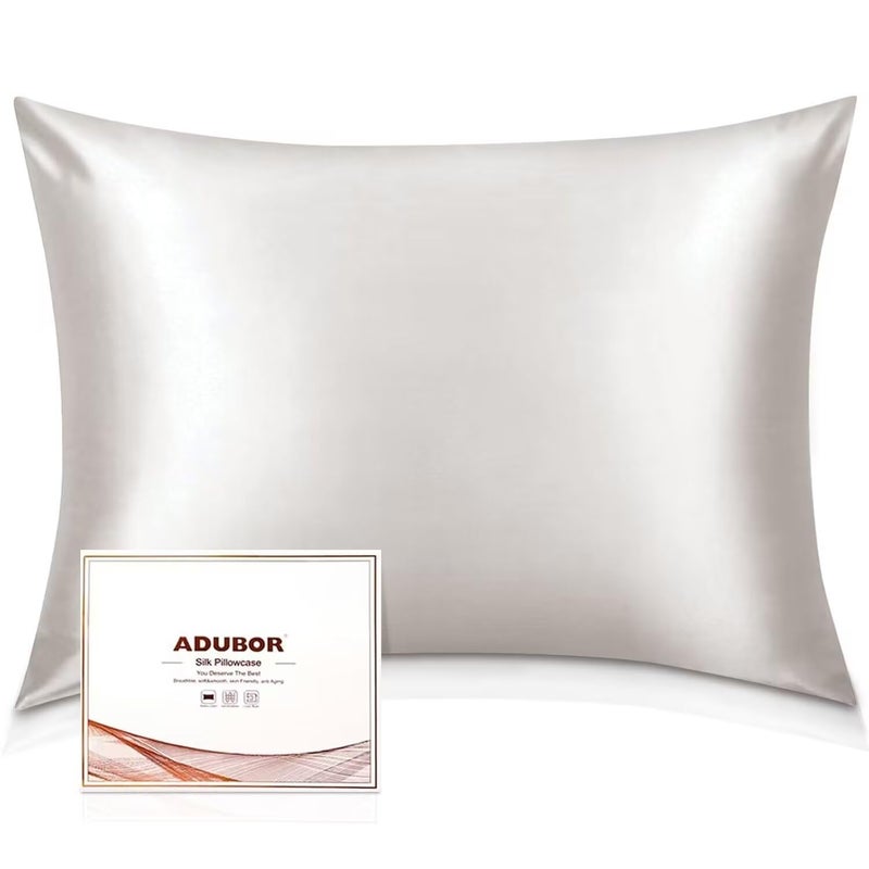 حالات وسادة الحرير Adubor - 100 ٪ من حرير التوت النقي 23 Momme 6A ألياف الصف 900 COUNT COUNT COUNT Silk Pillowcase للشعر وصحة الجلد مع سحاب مخفي (20 ''؟ 26 '' Lvory White 1pc) - Image 1