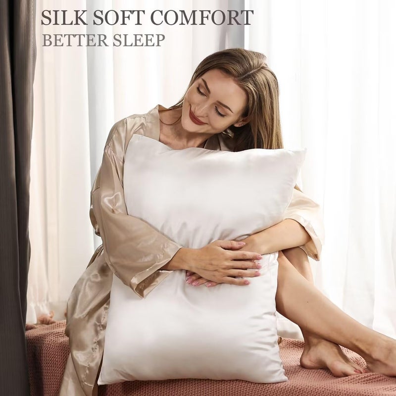 حالات وسادة الحرير Adubor - 100 ٪ من حرير التوت النقي 23 Momme 6A ألياف الصف 900 COUNT COUNT COUNT Silk Pillowcase للشعر وصحة الجلد مع سحاب مخفي (20 ''؟ 26 '' Lvory White 1pc) - Image 2