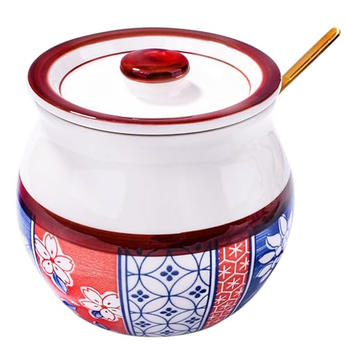BOSILI BOSILI Japanese Ceramic Sugar Bowl with Lid and Spoon, Sugar Container for Coffee Bar, Sugar Jar Sugar Dispenser  - Image 2