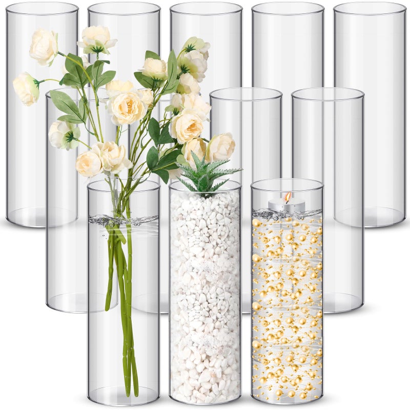 Nuogo 12 Pcs Plastic Clear Cylinder Vase for Home 81216 Inch Acrylic Flower Clear Vase Centerpiece for Centerpieces Wedding Party Decorations10 Inch