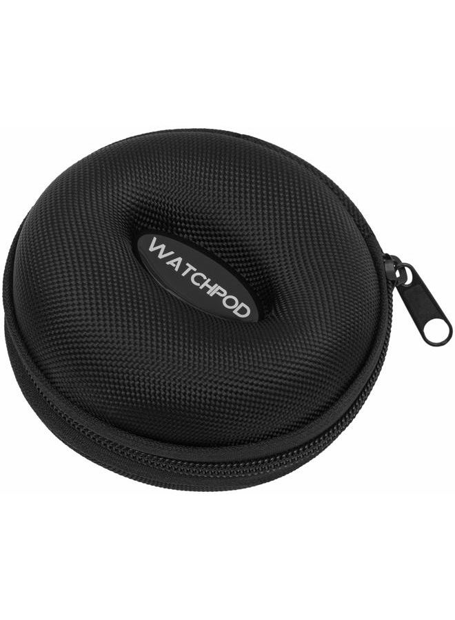 WATCHPOD Travel Watch Case | Single Watch Box w/Zipper for Storage | Cushioned Round Portable Watch Case for Travel | Fits all Wristwatches and Smart Watches up to 50mm (Black) - Image 1