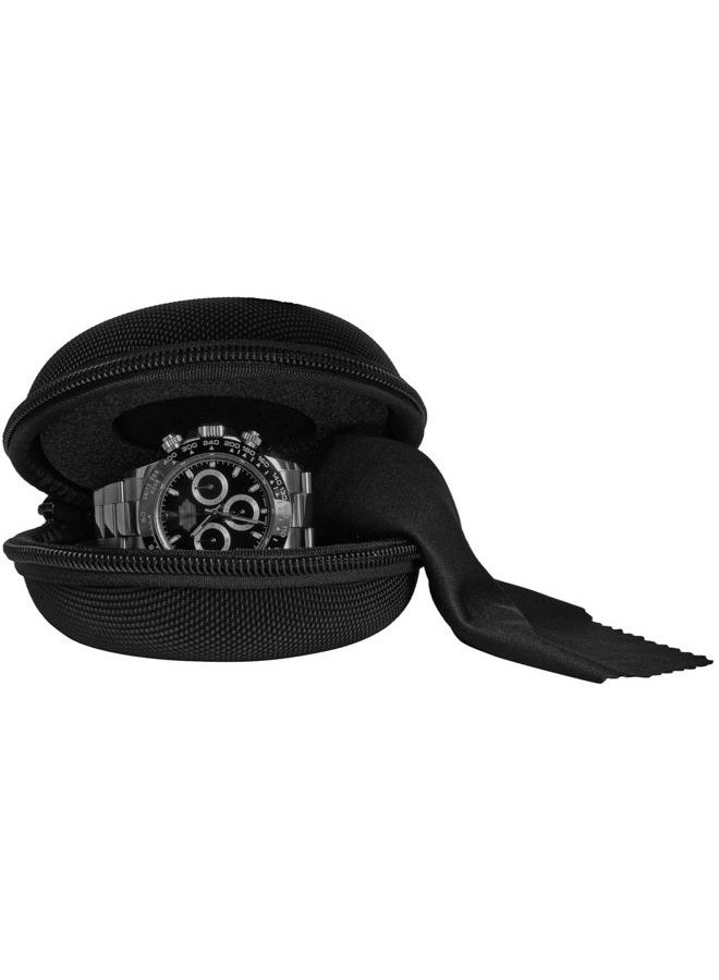 WATCHPOD Travel Watch Case | Single Watch Box w/Zipper for Storage | Cushioned Round Portable Watch Case for Travel | Fits all Wristwatches and Smart Watches up to 50mm (Black) - Image 2