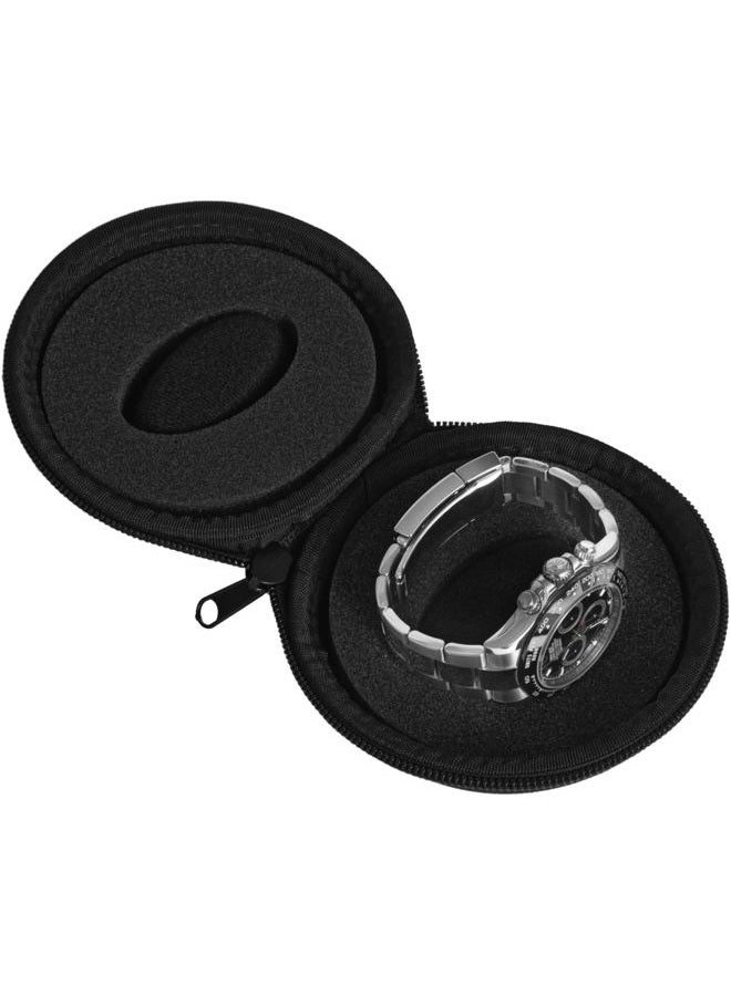WATCHPOD Travel Watch Case | Single Watch Box w/Zipper for Storage | Cushioned Round Portable Watch Case for Travel | Fits all Wristwatches and Smart Watches up to 50mm (Black) - Image 3