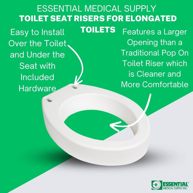 Essential Medical Supply Toilet Seat Riser for Elongated Bowl with 3.5" Rise - 19 x 14 x 3.5 Inch, Elevating and Raising Toilet Seat for Seniors, Adults and The Elderly with 300lb Weight Capacity - Image 2
