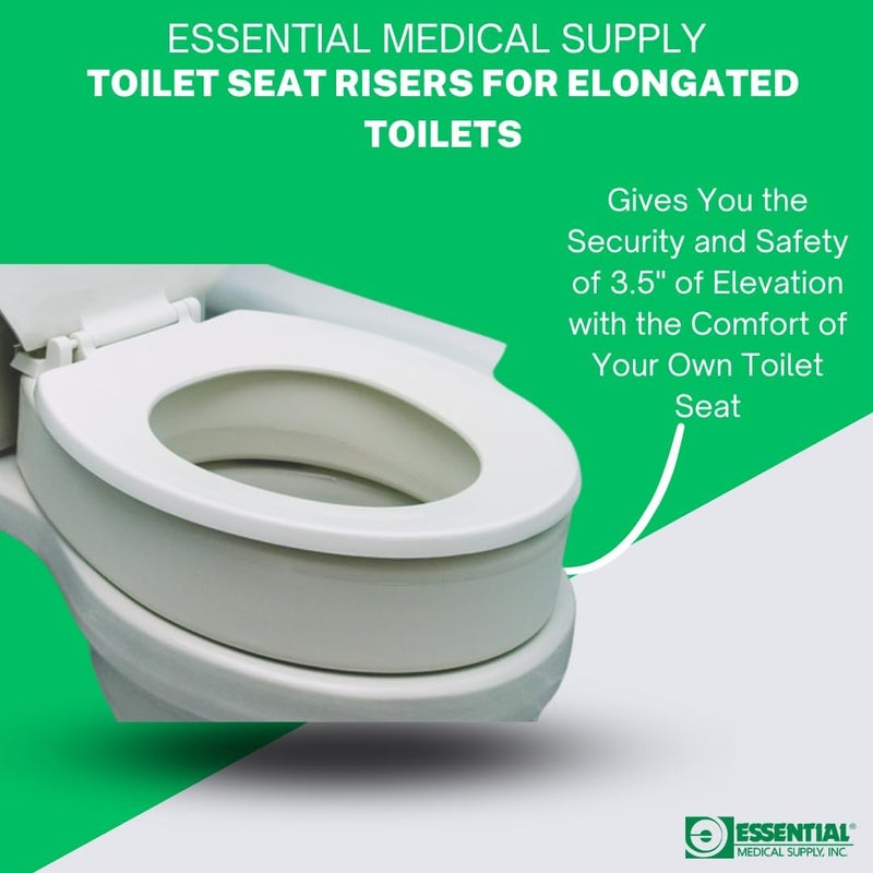 Essential Medical Supply Toilet Seat Riser for Elongated Bowl with 3.5" Rise - 19 x 14 x 3.5 Inch, Elevating and Raising Toilet Seat for Seniors, Adults and The Elderly with 300lb Weight Capacity - Image 4