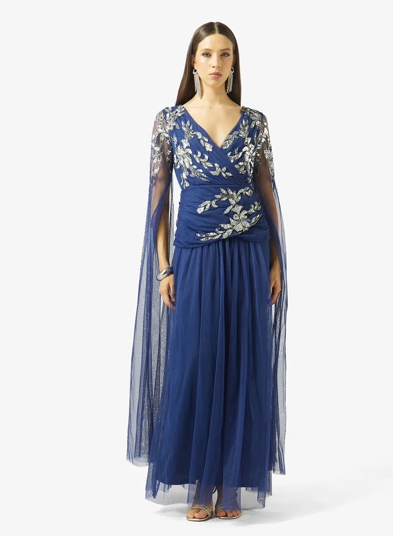 Amelia Rose v-neck draped sleeve maxi dress