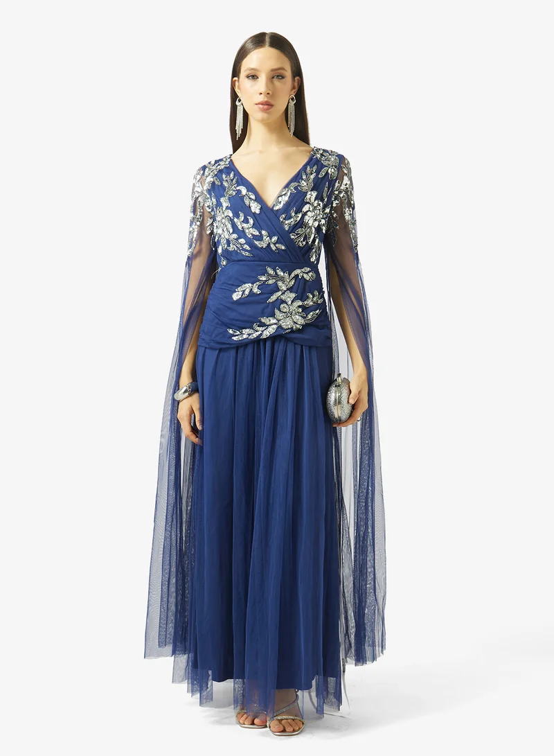 Amelia Rose  v-neck draped sleeve maxi dress for Women | Best Price UAE
