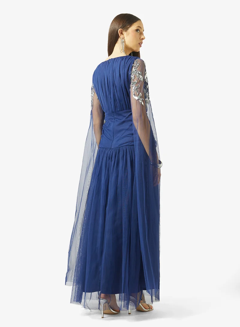 Amelia Rose v-neck draped sleeve maxi dress