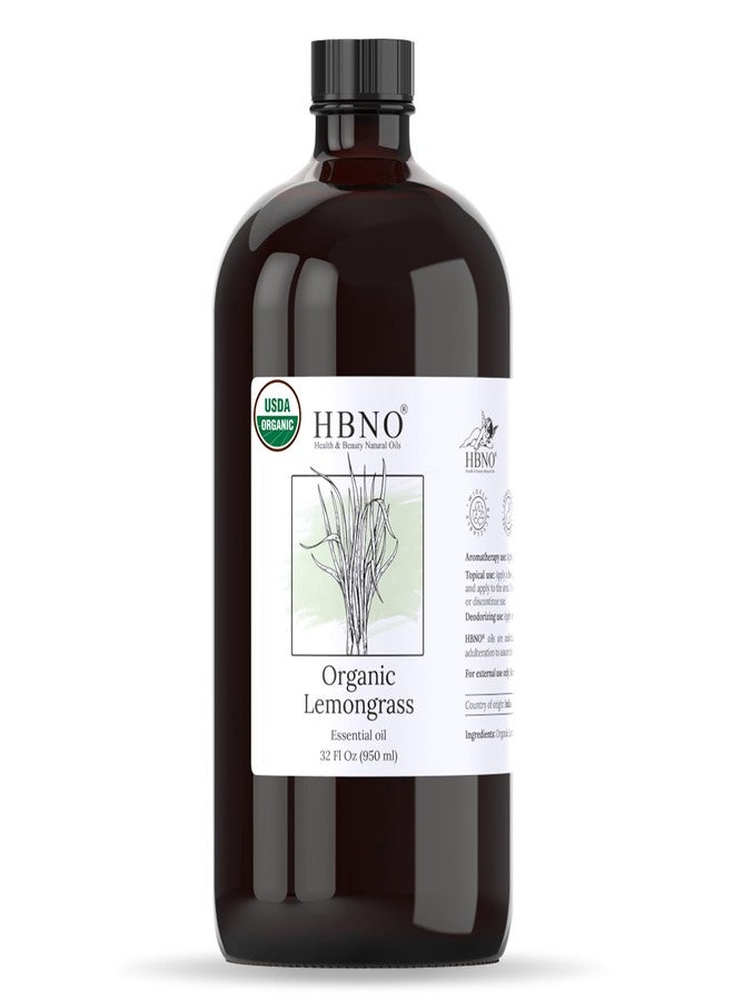 HBNO Organic Lemongrass Essential Oil - 32 oz (950ml) Large Size - Ideal for Shampoos, Conditioners, Mouth Washes, Face wash, Lotions, and Skin Care Products. - Image 1
