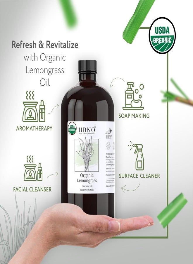 HBNO Organic Lemongrass Essential Oil - 32 oz (950ml) Large Size - Ideal for Shampoos, Conditioners, Mouth Washes, Face wash, Lotions, and Skin Care Products. - Image 2