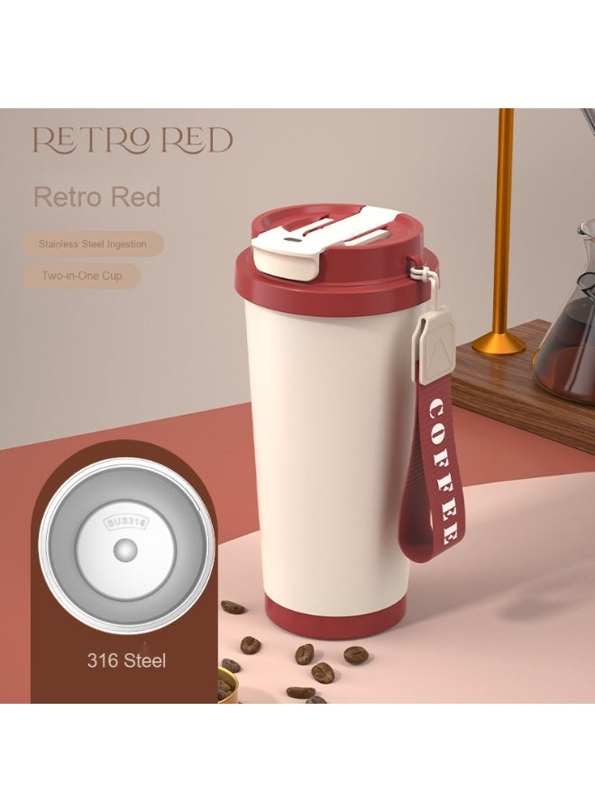 Anna Large Capacity 316 Stainless Steel Double-Drink Travel Mug with Straw for Coffee and Water - Image 2