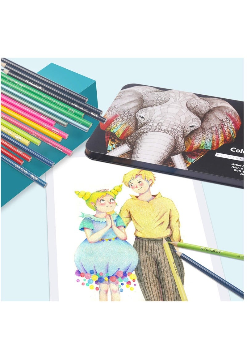 Captaintech 180 Colored Pencil Set for Adults Artists Kids- 3.3mm Rich ment Soft Core -12 Metallic Pencil - Wax-Based - Ideal for Coloring Drawing Sketching Shading Blending - Vibrant Color(Tin Case)  - Image 3