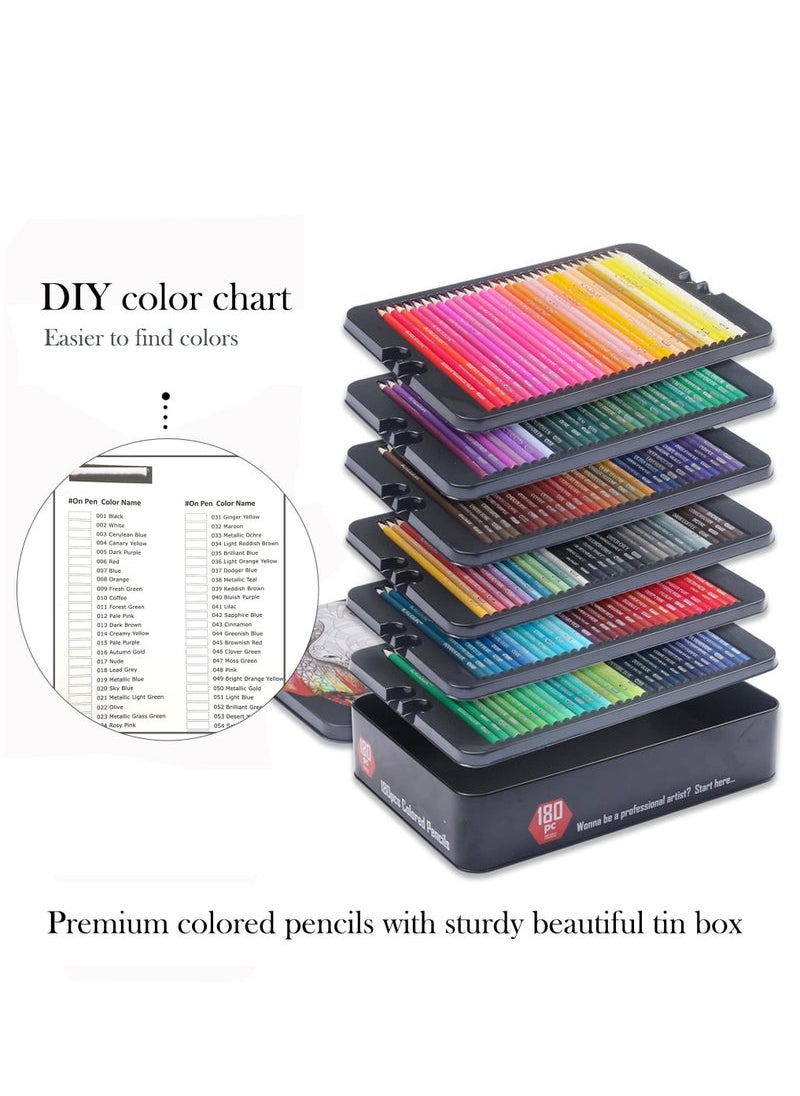 Captaintech 180 Colored Pencil Set for Adults Artists Kids- 3.3mm Rich ment Soft Core -12 Metallic Pencil - Wax-Based - Ideal for Coloring Drawing Sketching Shading Blending - Vibrant Color(Tin Case)  - Image 4