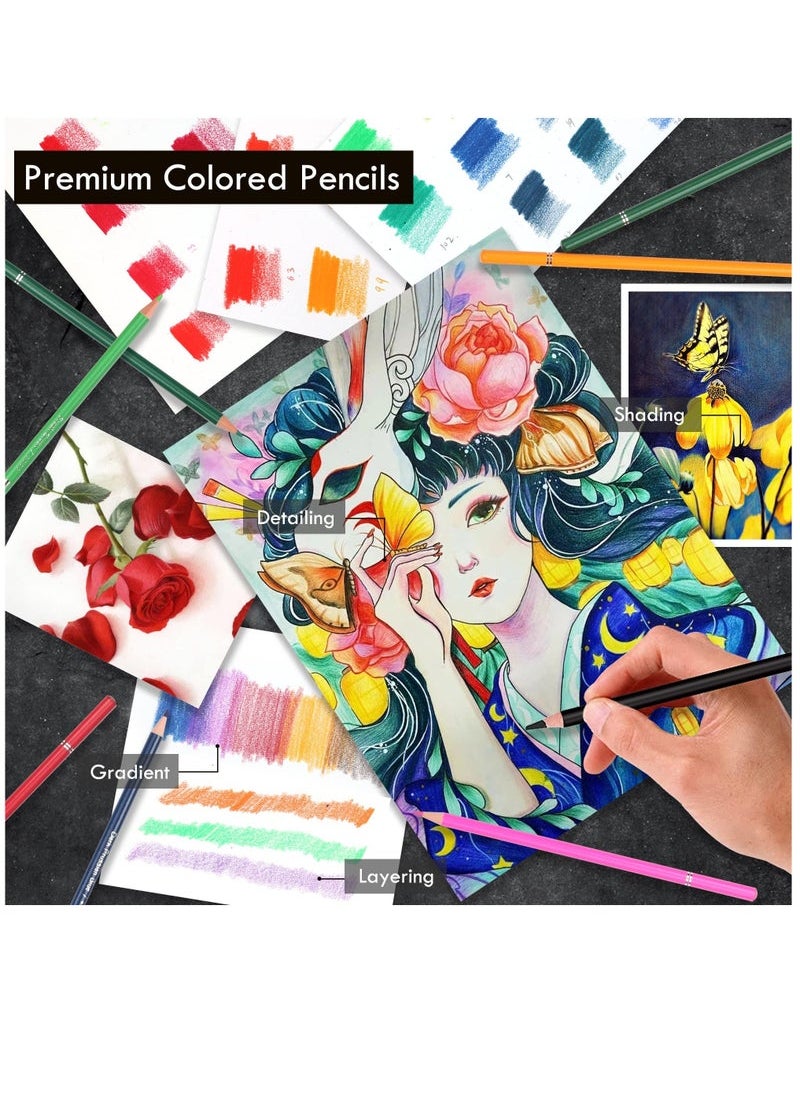 Captaintech 180 Colored Pencil Set for Adults Artists Kids- 3.3mm Rich ment Soft Core -12 Metallic Pencil - Wax-Based - Ideal for Coloring Drawing Sketching Shading Blending - Vibrant Color(Tin Case)  - Image 5