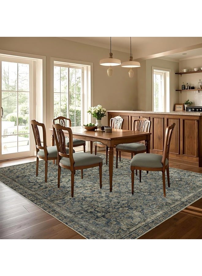 Brevonox 9x12 Area Rugs Washable: Oriental Soft Area Rug for Living Room Bedroom No Shedding - Low Pile Thin Carpet Rug for Dining Room Non Slip - Boho Vintage Rug for Home Decor - Antique Teal - Image 3