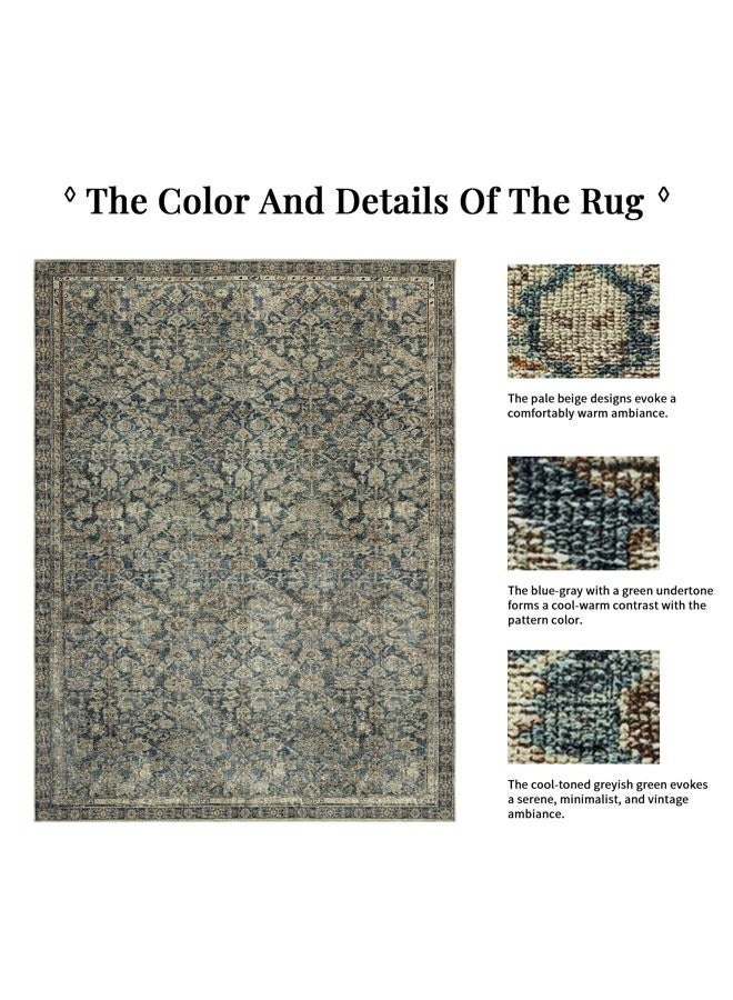 Brevonox 9x12 Area Rugs Washable: Oriental Soft Area Rug for Living Room Bedroom No Shedding - Low Pile Thin Carpet Rug for Dining Room Non Slip - Boho Vintage Rug for Home Decor - Antique Teal - Image 5